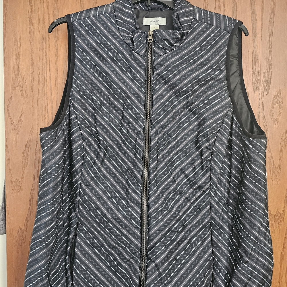 CJ Banks Black and Gray Patterned Vest
